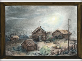 Лунная ночь в деревне Сяргилахта( акварель, пастель)